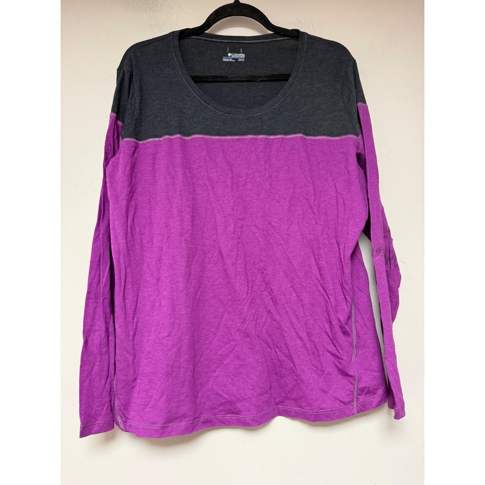 Columbia Long Sleeve Shirt Women 1X Purple Charcoal Colorblock Excellent 8484